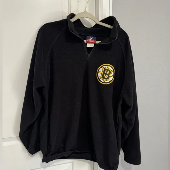 Men’s Majestic Boston Bruins 3/4 Zip Up Fleece Jacket - Picture 1 of 4